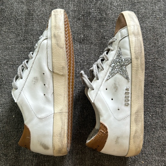Golden Goose Super-Star Classic White Tobacco Silver Glitter Leather Shoes - 39 - Picture 11 of 15